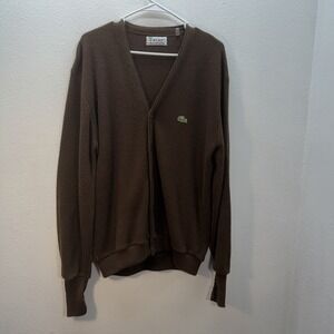 Vintage 80s Izod Lacoste V Neck Sweater Mens XL Cardigan Orlon Acrylic Croc